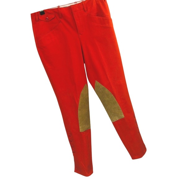 Ralph Lauren Sport Pants - VTG Ralph Lauren Equestrian Riding Pants Breeches Orange Suede Patch Womens 10